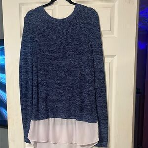 Chic Blue Sweater with White Layered Hem